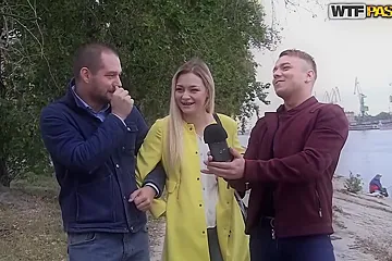 Nikolas, Olivia And Vova - Blonde Girl Gives Head In The Fresh Air - porn video