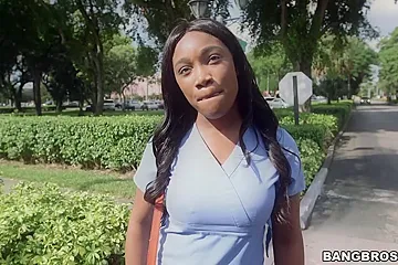 Hot Ebony Nurse Fucked On The Bus With Mercedes - porn video