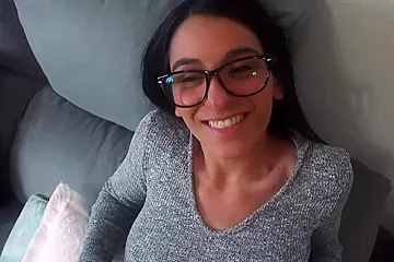 Danica Mori In Tanned Petite Girl With Glasses Deepthroats And Squirts For Her Boyfriend - porn video