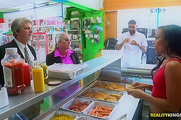 Raven Redmond, Alice March And Adrian Maya In Hot Dog Stand - porn video
