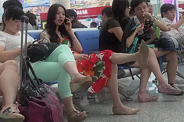 Asian Beauty In Summer Dress Caught On The Airport Dangling Her Shoe - porn video