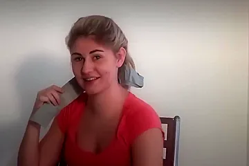 Woman Self Panty Gagged And Tape Wrap Gagged - porn video