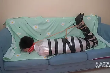 Zihan Cling Film Black Tape Mummy Mouth Opener - porn video
