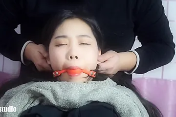 Cute Asian Bound In Gray Sweater - porn video
