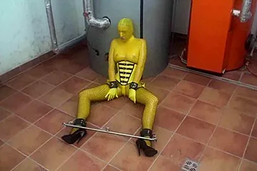 Self Bondage In Yellow Rubber - porn video