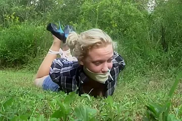Outdoor Hogtied In Skirt And Blouse - porn video
