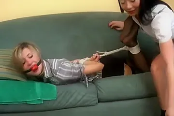 Roped, Hogtied, Ball-gagged, Tickled - porn video