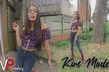 Dark Jeans; Brunette Amateur Smoking Non-nude - Kim Model - porn video