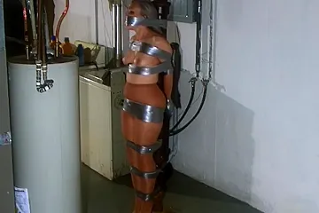 Duct Tape Bondage Naked To A Pole - porn video