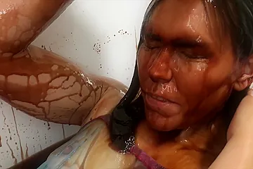 Wetlook Girl Covered In Chocolate - Messy Wam, Sexy, Stunning In Shower - porn video