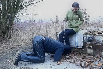Walking The Doggy In The Cold - Boots Worship (femdom Footdom Boots Licking Foot Slave On Leash) - porn video