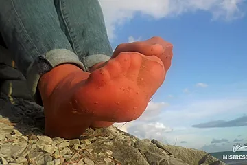 Goddess Jeans Feet Closeups In Worned Nylon Socks Outdoor - porn video
