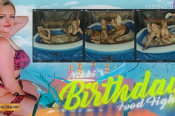 Birthday Food Fight With A Live Audience - Loula Lou And Niki B - porn video