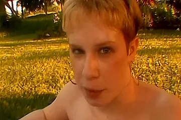 Trans Non Binary Whatever With Tits And Pussy Blows And Eats Sperm Outdoors! - porn video