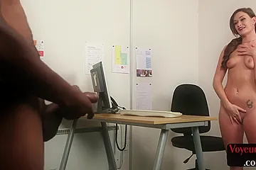 Office Femdom Babe Teases Black Guy Who Jerks - porn video