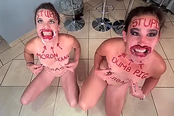 Two Stupid Whores Doing Stupid Things, Self Humiliation, Humiliating Each Other - porn video