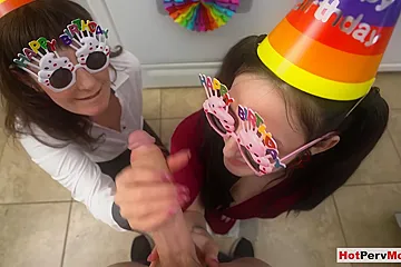 Stepmommy Stepmommy And Sis Gave Blowjobs For Birthday With Melody Mynx, Tifa Quinn And Conor Coxxx - porn video