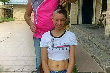 Horny Smooth Shaved Bald Girl Has Double Penetration In All Holes! Mmf Dp, Double Pussy Fuck, Double Anal And Cum On Bald Head - porn video