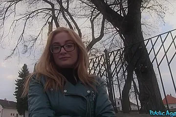 Sexy Redhead Student 18+ Nerd In Glasses Fucking In The Bushes - Outdoor Reality Porn - porn video