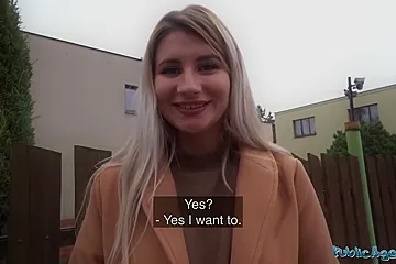 Blonde Marsianna Amoon Flashes Her Small Tits In Public And Takes Money For The Sex - porn video